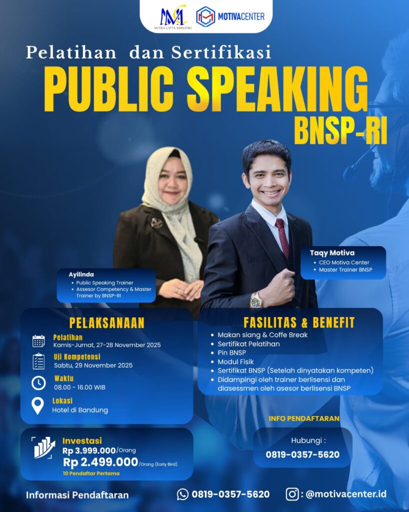 Pelatihan & Sertifikasi Public Speaking BNSP